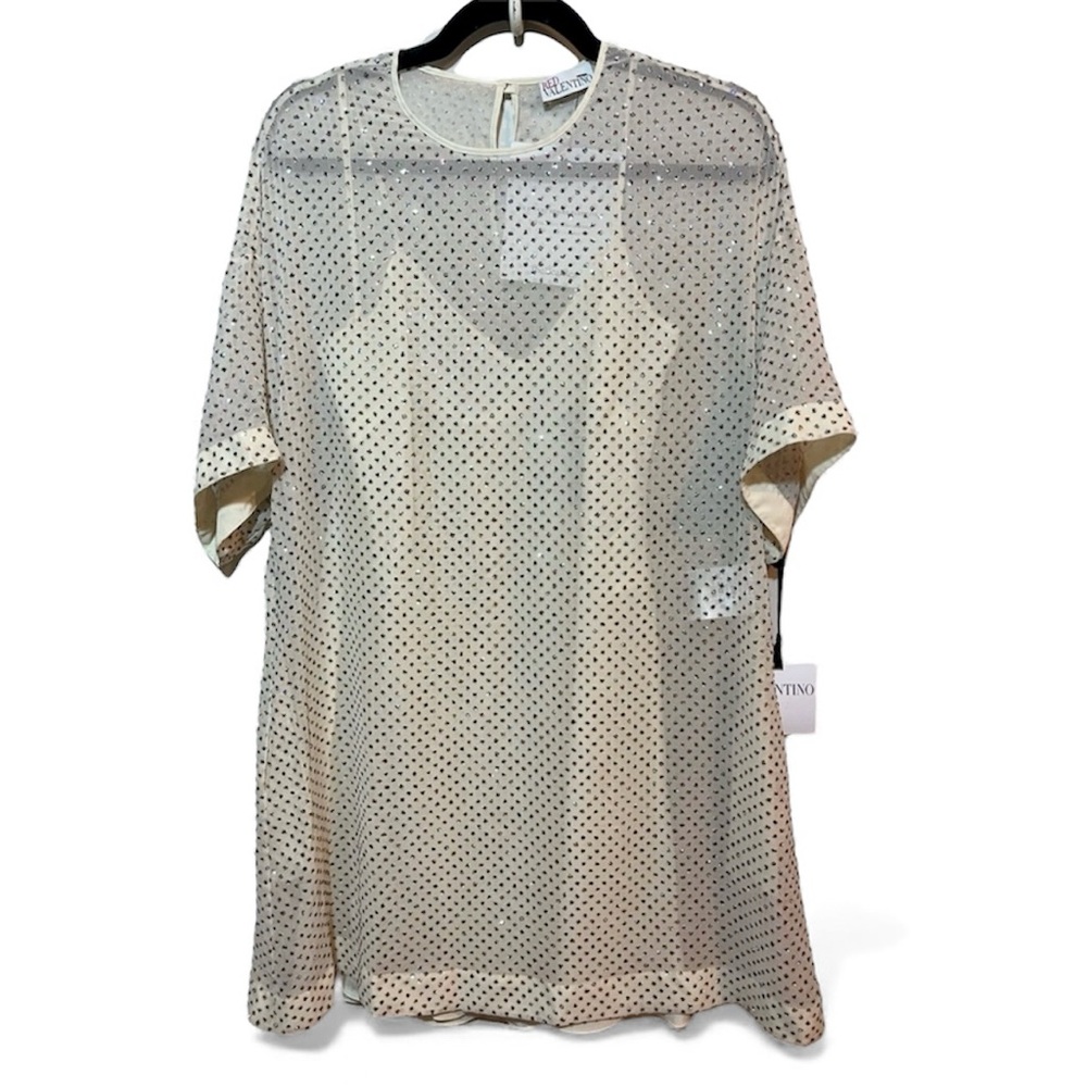 RED VALENTINO Glittered Polka-Dot Silk-Chiffon Mini Dress - Picture 7 of 17